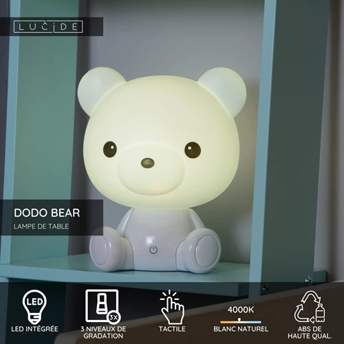 Lucide DODO BEAR - Lampe de table Chambres d'enfant - LED 3 StepDim - 1x3W 4000K - Blanc - USP